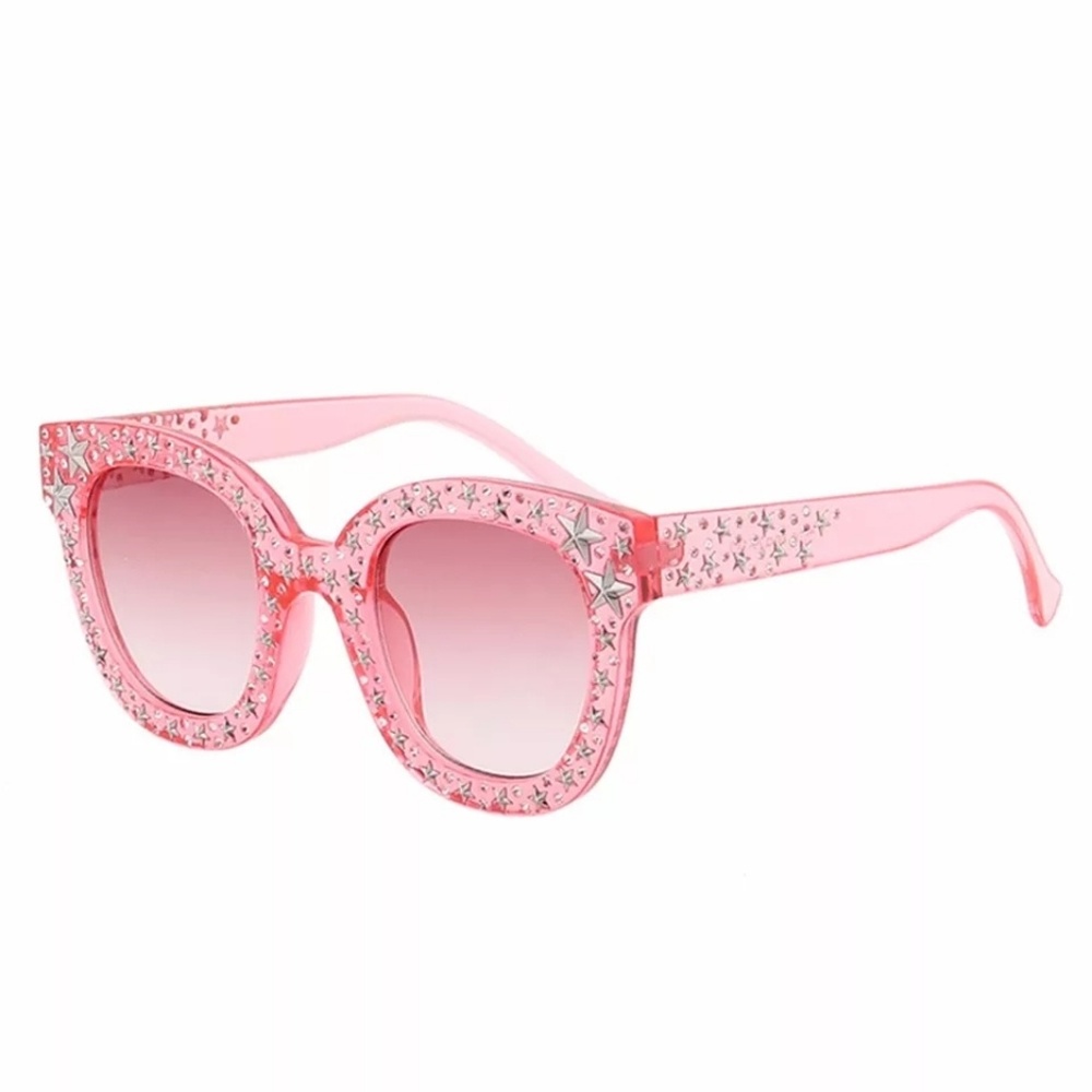 Pink oversized sunglasses with stars and crystals - Picture 2 of 8